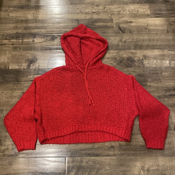 NWOT Pilcro knotted crop hoodie Cherry Red Medium - Picture 5 of 8